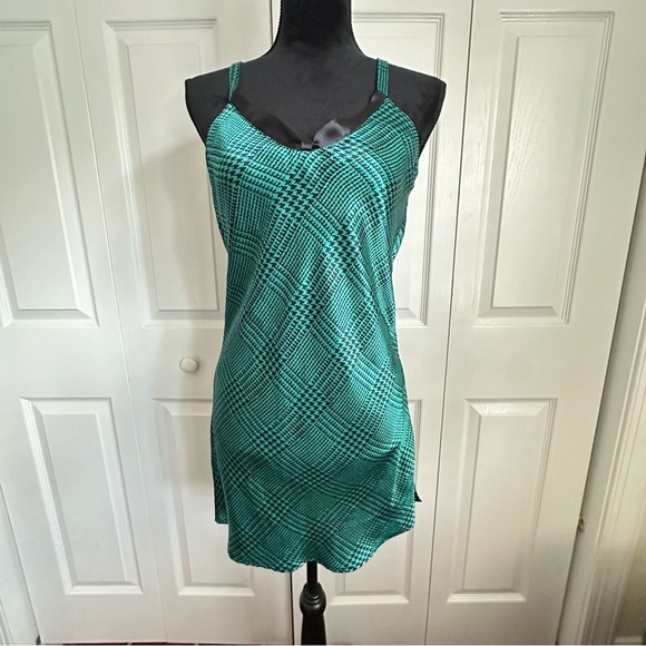 Vintage Body Drama Dress Womens M Green Black Houndstooth Slip 90s Y2k Retro - Picture 1 of 9
